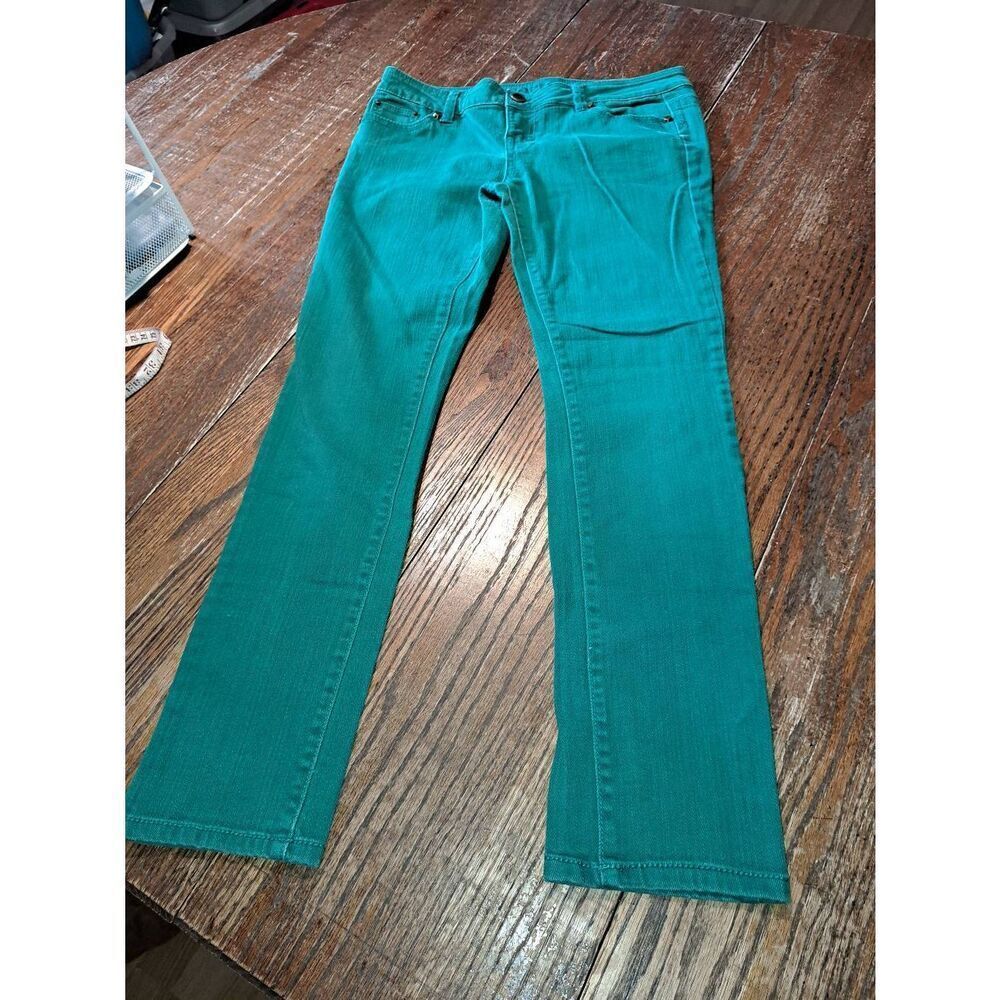7/8 Rue 21 Blue Green Skinny Denim Jeans with Pockets and Belt Loops